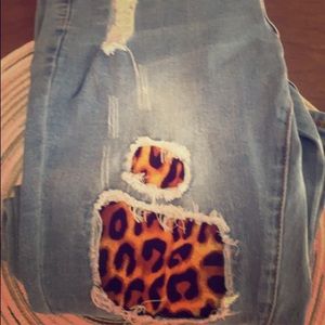 Leopard Distressed Flared Jeans